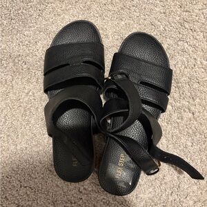 Black Leather Strappy Sandals with Ankle Tie